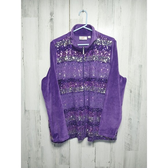Quaker Factory Purple Velour Striped Sequin XL Full Zip - Picture 1 of 4